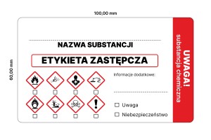 Etykieta zastępcza substancji chemicznej 100x60mm folia PE, 250 sztuk na rolce 